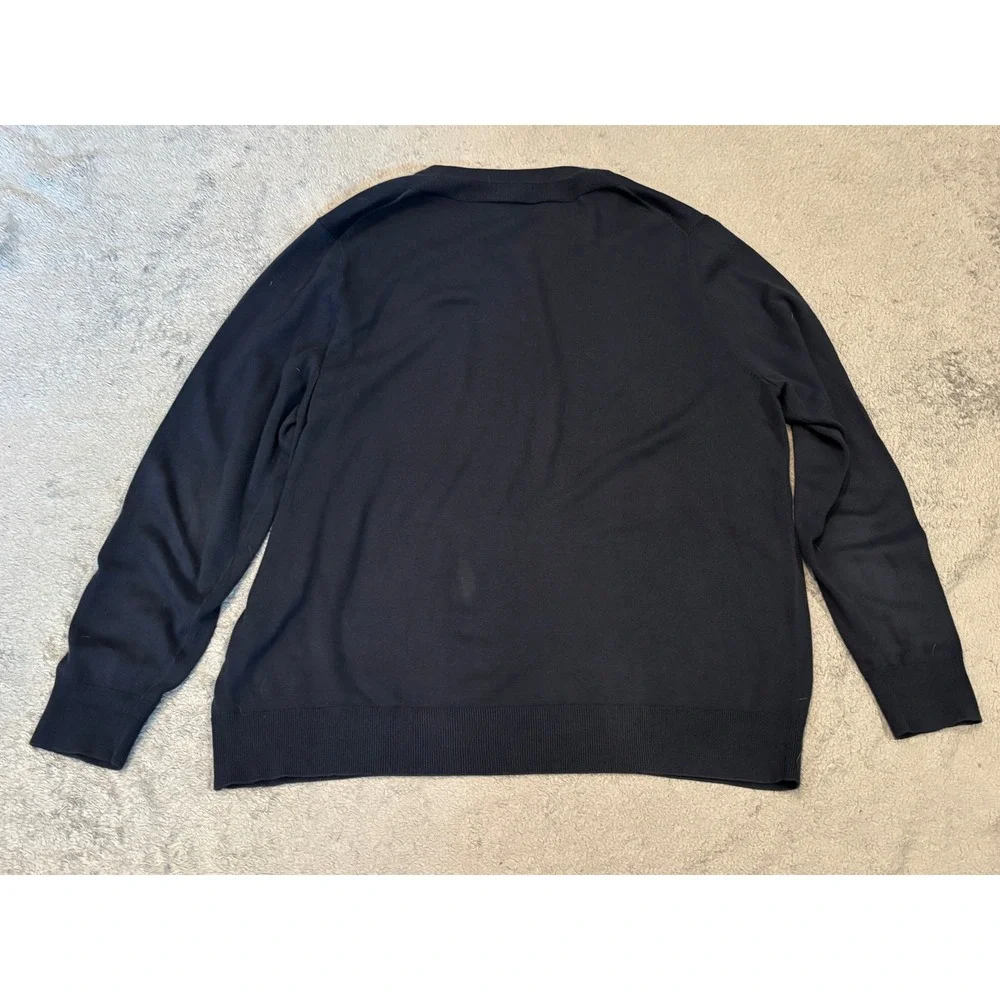 Lands End Mens 2XL Tall Navy Blue Supima Cotton V-Neck Sweater 50-52 Tall